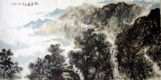 张志勇：“观瀑图”68X136CM.JPG
