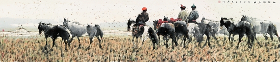 刘大为 秋原调马图 33×230cm　2008年.jpg