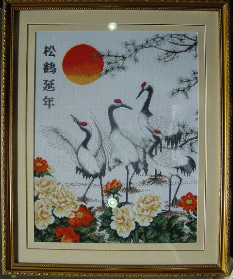 纯手工十字绣：“松鹤延年”50X36CM.JPG