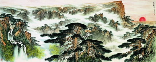 张登堂 泰岱旭日（山东大厦藏） 540×250cm 2003年.jpg