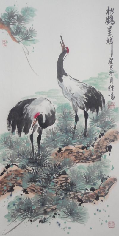 张继高：“松鹤呈祥”136X32CM.JPG