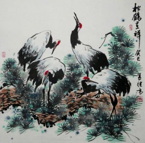 张继高：“松鹤呈祥”68X68CM.JPG