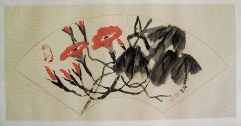 武晓临：扇面“喇叭花”30X62.JPG